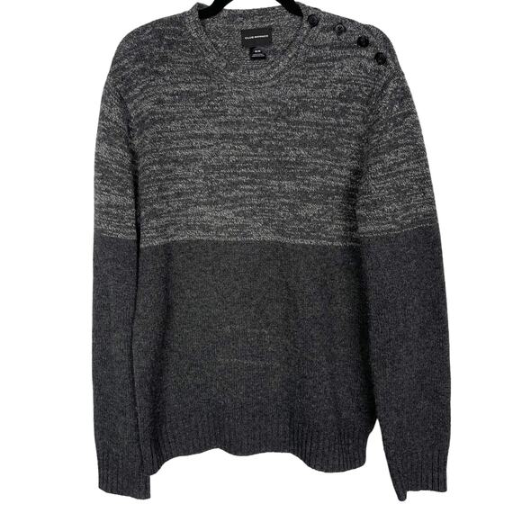 Club Monaco Mens Medium Gray Colorblock Crew Neck Sweater Button Shoulder Detail - Picture 1 of 6